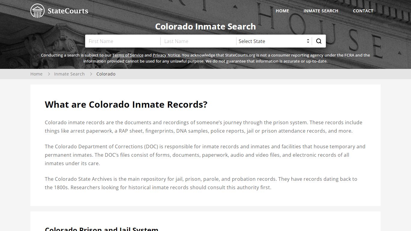 Colorado Inmate Search, Prison and Jail Information - StateCourts